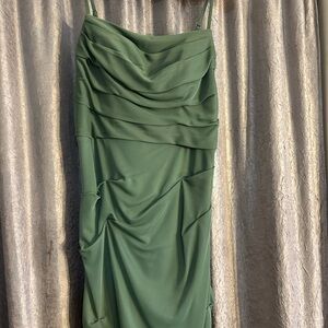 Azazie bridesmaid dress. Color sage green